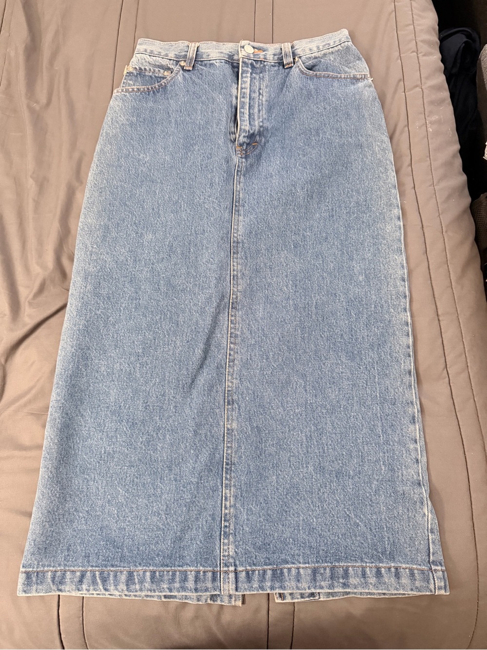Classic Light Blue Denim Maxi Skirt